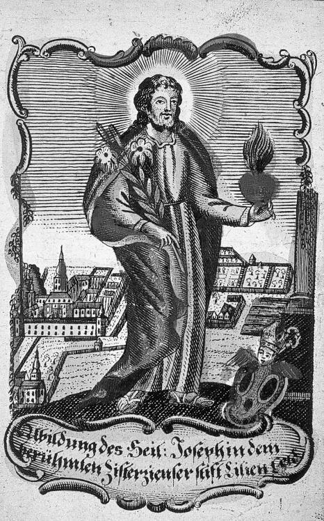 IRENE RABL Votivbild Hl. Joseph (18. Jahrhundert), Papier (koloriert), 11,5x7 cm, Stiftsarchiv Lilienfeld/Album Lilienfeld.