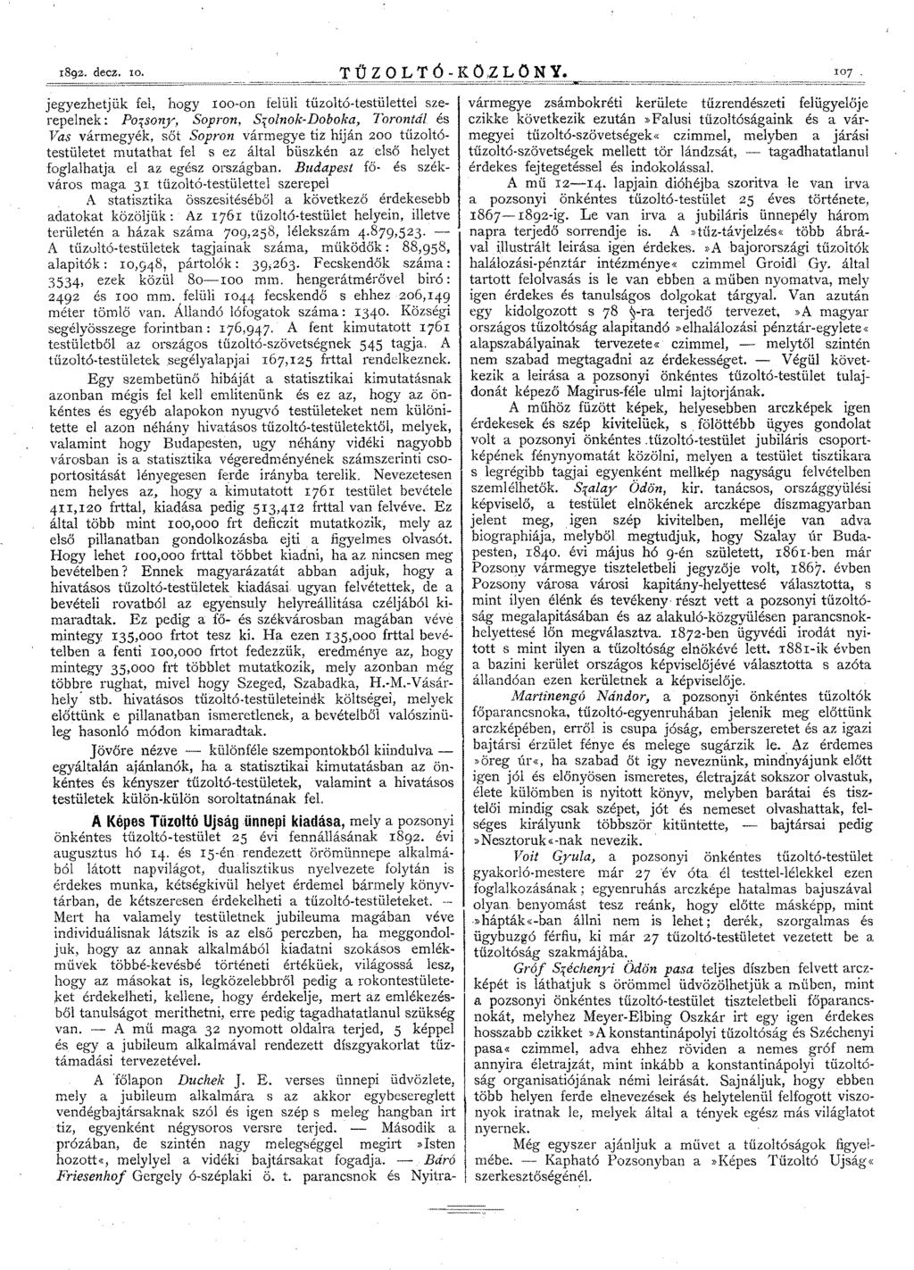 1892. decz. ID. T Ű ZOL T Ó - K O ez L O~N~Y~.~~======",==,==I=07~.