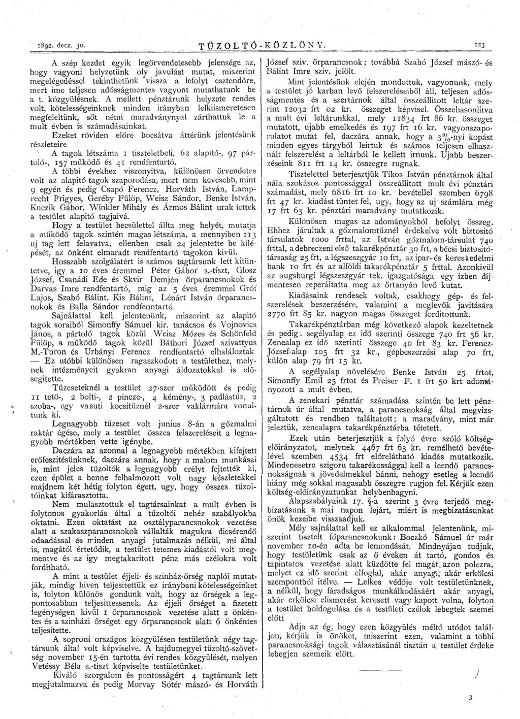 1892. decz. 30. T Ű ZOL T Ó - K O Z L O N Y.