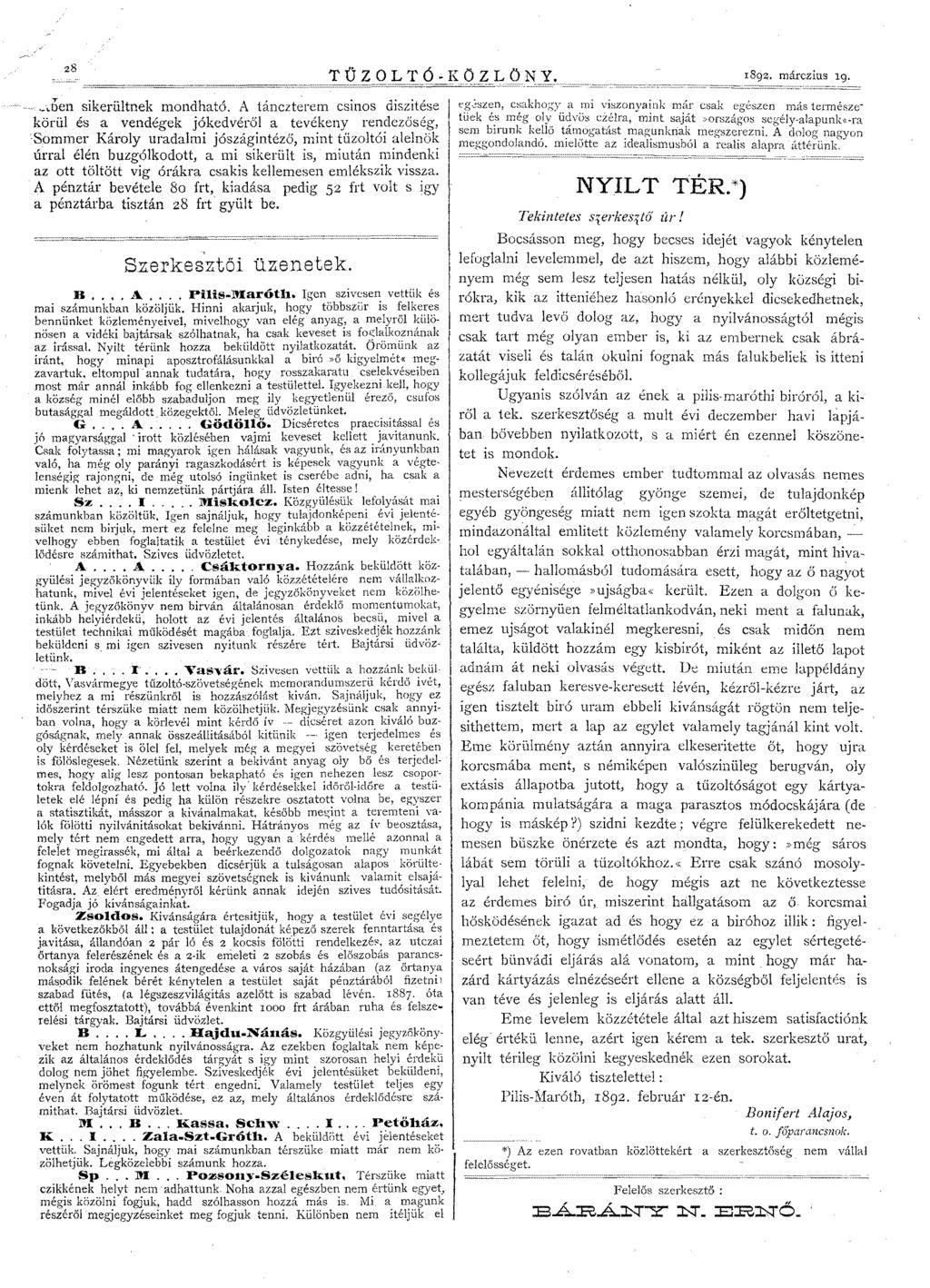 28 T Ű Z OLT Ó" KÖZ L Ö N Y. r892. márczius 19. ~':ben sikerültnek mondható.