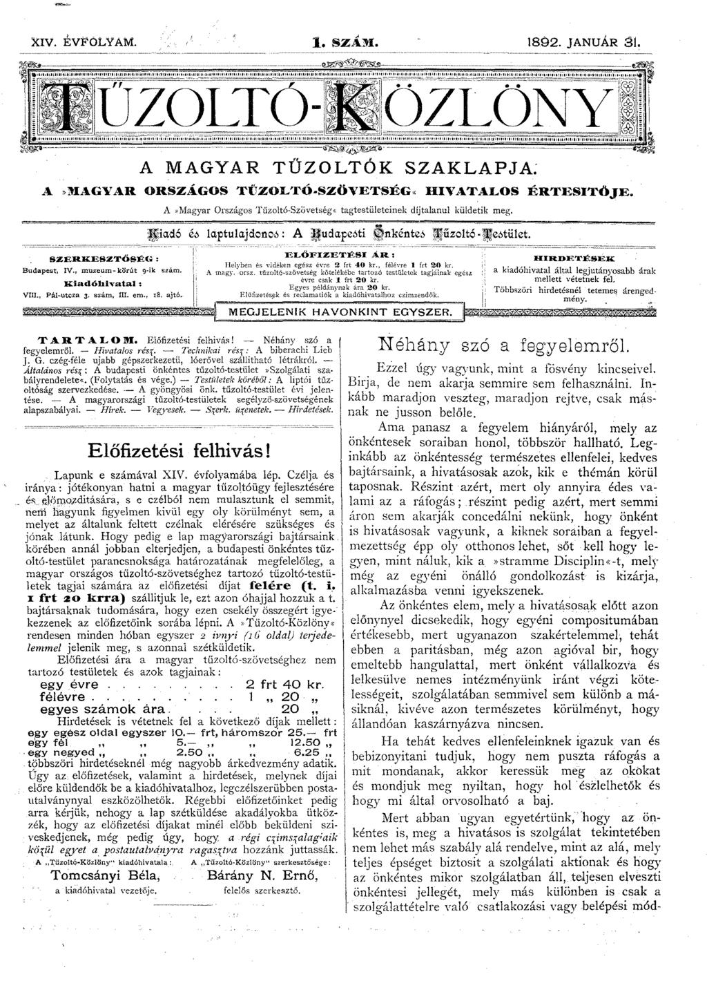[ XIV. ÉVFOLYAM. 1. SZÁM. 1892. JANUÁR st ~~-- - ~~~------------ -~~ (~ ~llrllll ;7rnlllllll.IIIIIIIU~~~_~~~II!III!llrnl~~~~~~I~'i ili';iiiiiuiliiii!