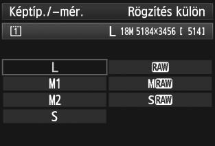 A képernyőn a ***M (megapixel) **** x **** szám a rögzített képpontmennyiséget jelzi, a [****] pedig a lehetséges felvételek száma (9999-ig látható).