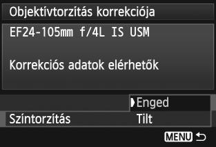 3 Az objektív peremsötétedésének/kromatikus aberrációjának javítása Kromatikus aberráció (színtorzítás) javítása 1 2 Válassza ki a beállítást.