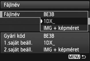 3 A fájlnevek módosítása Beállítások 4 5 Lépjen ki a beállításból. Adja meg a szükséges számú alfanumerikus karaktert, majd nyomja meg a <M> gombot. Az új fájlnév tárolódik, és ismét megjelenik a 2.