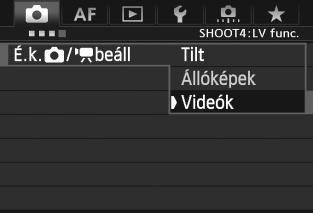 Forgassa el a <5> tárcsát a [Videók] opciót kiválasztásához, majd nyomja meg a <0> gombot. 3 4 Adja meg a [Videofelv. méret] beállítás értékét. A [Videofelv.