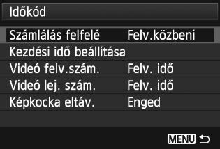 3 Az időkód beállítása Számlálás felfelé Az időkód az automatikusan rögzített időjelzés a videó és a hang szinkronizálásához videofelvétel közben.