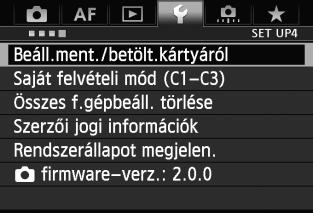 3 A fényképezőgép beállításainak mentése és betöltése A fényképezőgép felvételi módjai, menüi, egyedi funkciói és egyéb beállításai fényképezőgép-beállítás fájl formájában a kártyára menthetők.