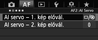 3 AF-funkciók testreszabása Az [22] [25] menülapokon beállíthatja a fényképezési szokásainak és a témának leginkább megfelelő AFfunkciókat. 22: AI Servo AI servo - 1. kép elővál.