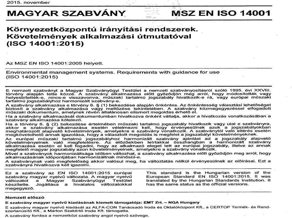 Környztközpontú irányítási rndszr-kir (ISO