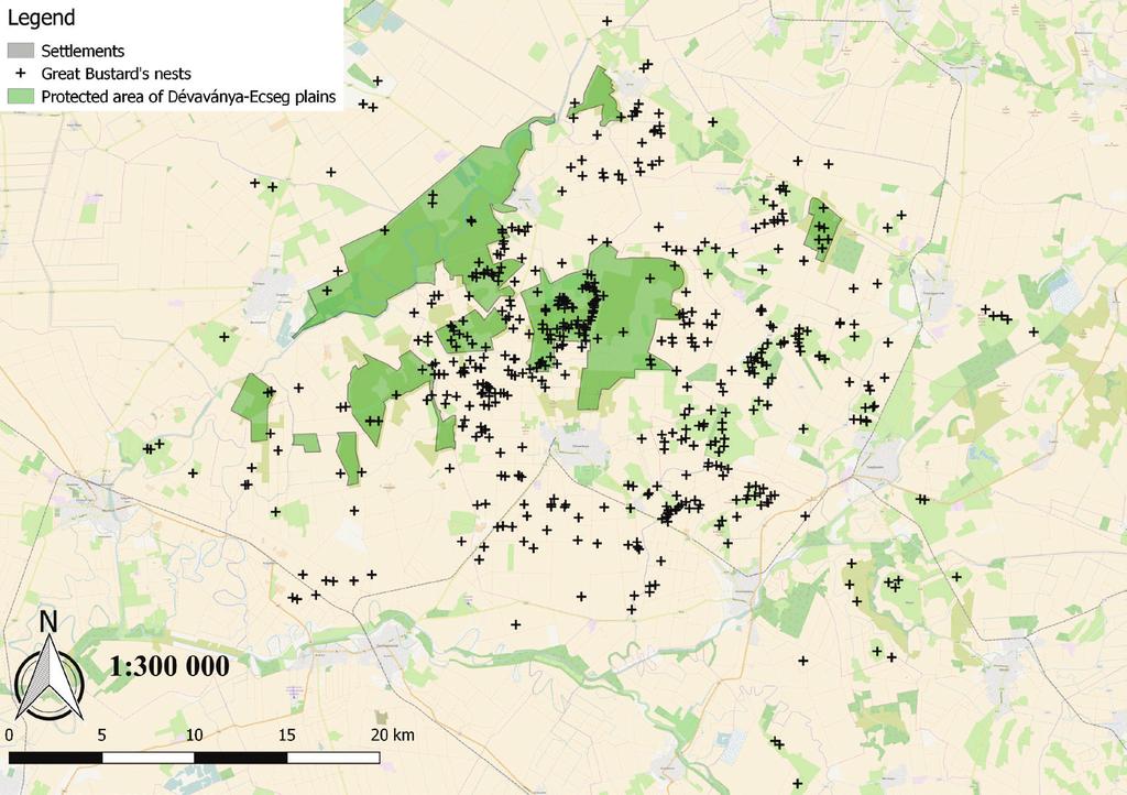 36 ORNIS HUNGARICA 2016. 24(2) Figure 2. Settlements where Great Bustard nests were found during the last 17 years (nests/settlement) 2.