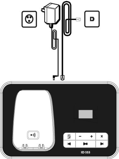 3 Első lépések 3.1 A bázisállomás csatlakoztatása 1 Helyezze a bázisállomást központi helyre, a telefon vonali és elektromos aljzatának a közelébe.