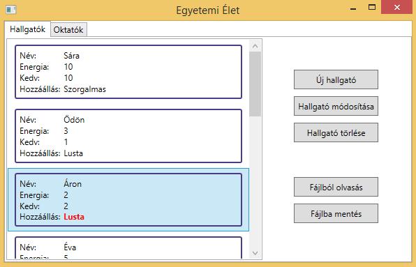 DATA TRIGGER Amikor a hallgatók listáján az egeret mozgatjuk, akkor az éppen aktuális elemen a hozzáállás szövege legyen kövér és pirossal kiemelve.