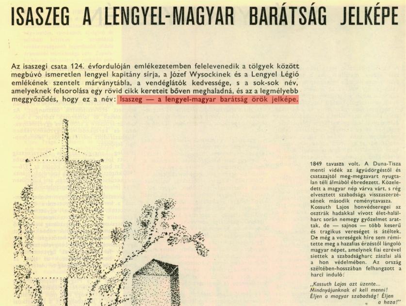 17 Ku pamięci bohaterskiego Legionu polskiego dowodzonego przez JÓZEFA WYSOCKIEGO walczącego ramię w ramię z węgierskimi honwedami w zwycięskiej bitwie pod Isaszeg 6- ego kwietnia