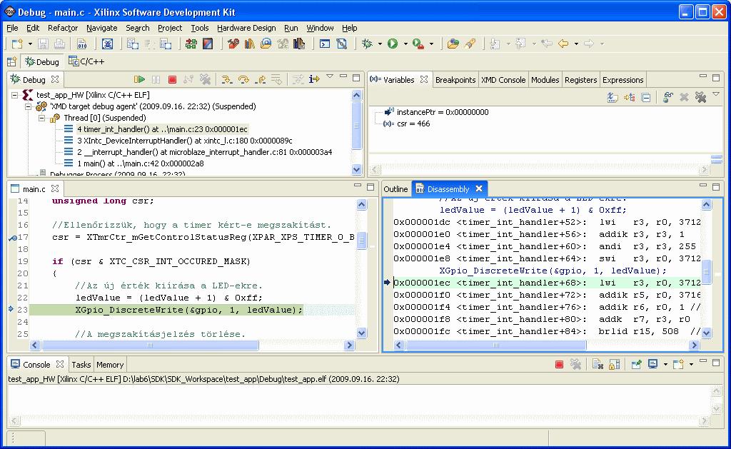 Alkalmazás futtatása, debuggolása A debug perspektíva: