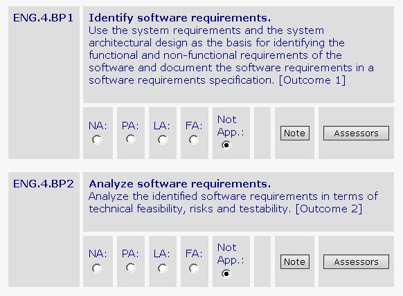Example: Software Requirement Analysis Level 1 Outcome 1: the requirements allocated to the software elements of the system and their