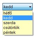 A lenyíló (DropDownList) lista annyiban különbözik a lenyíló kombinált listától, hogy a szövegmező tartalma csak listaelem választásával módosul.