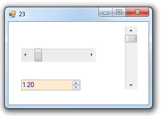 F3.2.6 Görgethető vezérlők Ebbe a csoportba tartoznak a vízszintes és a függőleges görgetősávok (VScrollbar, HScrollbar), valamint a numerikus fel-le léptető vezérlő (Numeric- UpDown).