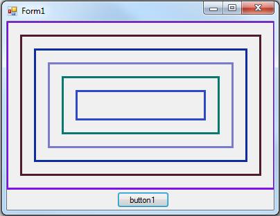 void FillRectangle(Brush ecset, int x, int y, int szélesség, int magasság) void FillRectangles(Brush ecset, Rectangle[] téglalapok) Példaként, töltsük fel a formot egyre csökkenő méretű, de azonos
