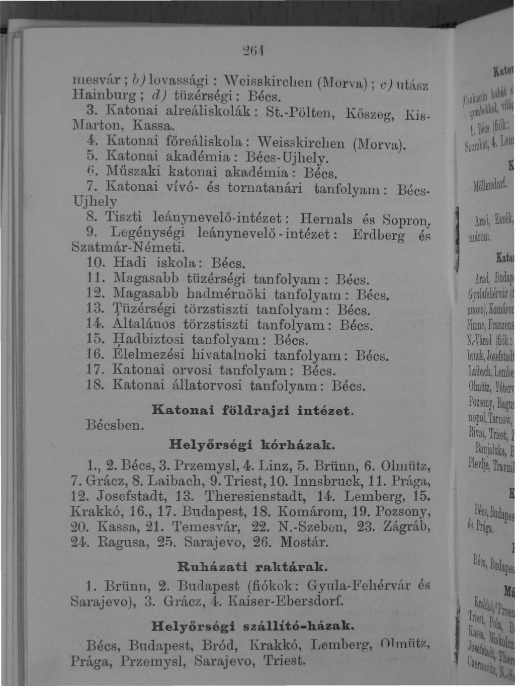 ~Ui,1 llehv{u' ; lj) lú\'asl:1:tgi : \ Veü.,skircllOJl (1\lor\a) ; c) táöz.aillburg; d) tüzérségi: Béc 3. ~atonai all'eáliskolák: St.-Pölten, l\.ős~eg, lgsl\arton, {assa. 4. lca.