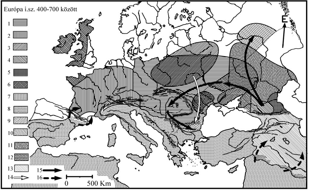 így a lakosságnak kedvező városi életfeltételeket teremtett. A békés lakosságot nem bántotta, de a lázadást könyörtelenül eltiporta. 23. ábra. Európa, a népvándorlás második szakasza.