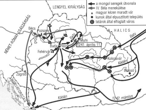 itinerario delle truppe mongole fuga di Bela IV fortezza rimasta in possesso degli ungheresi localitá distrutta dai cumani cittá occupata dai mongoli L invasione dei mongoli in