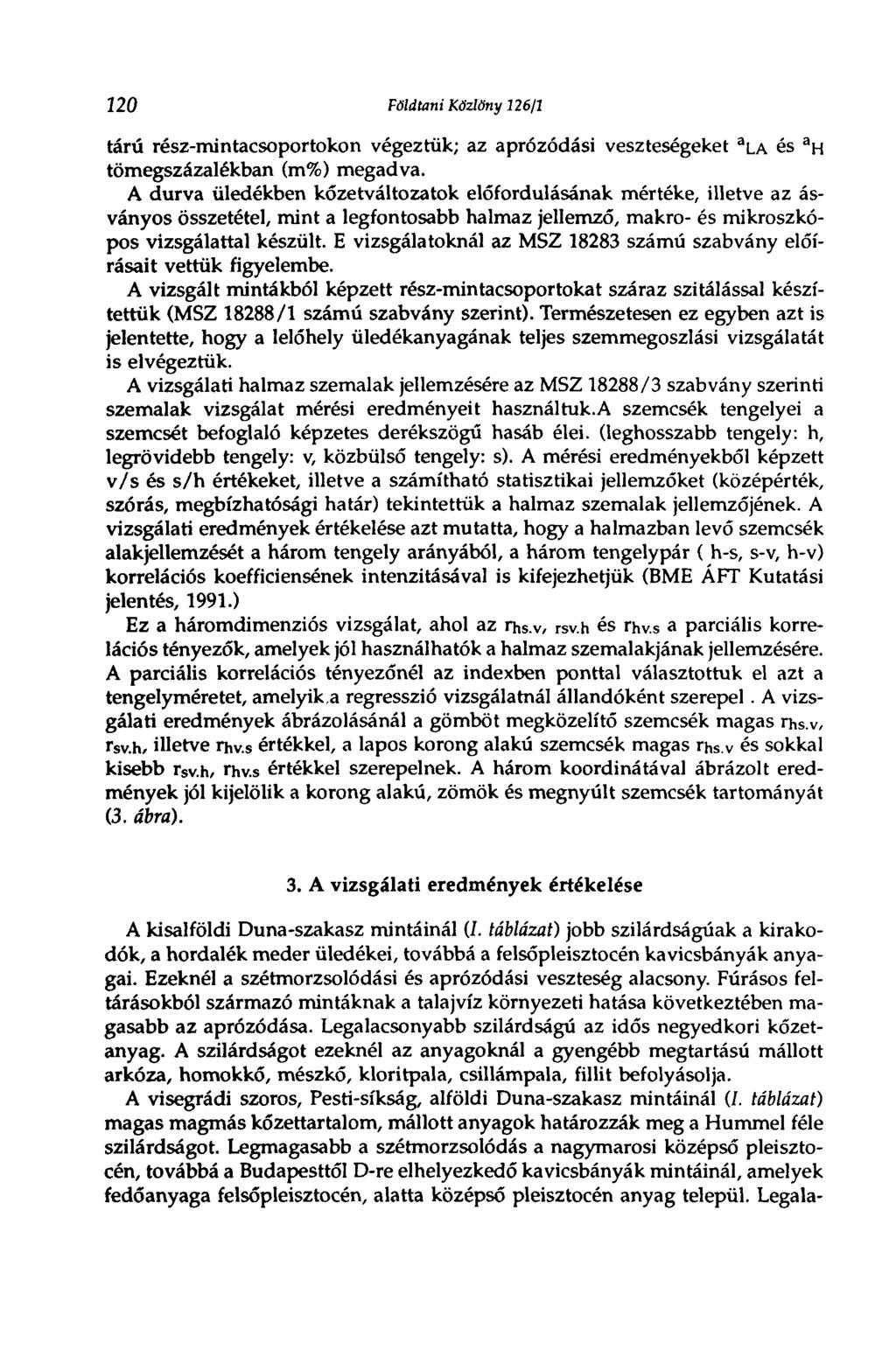 220 Földtani Közlöny 126/1 tárú rész-mintacsoportokon végeztük; az aprózódási veszteségeket tömegszázalékban (m%) megadva.