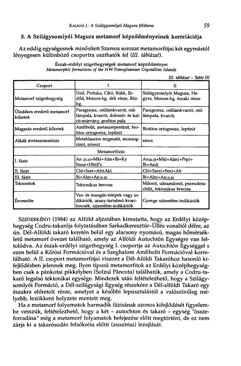 KALMÁR ].: A Szilágysomlyói Magura földtana 59 5.