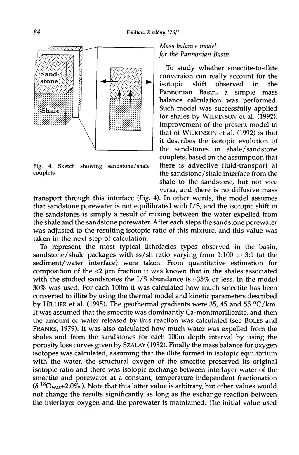 84 Földtani Közlöny 126/1 Mass balance model for the Pannonian Basin To study whether smectite-to-illite conversion can really account for the isotopic shift observed in the Pannonian Basin, a simple