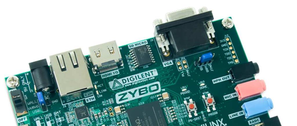 DigilentZYBO fejlesztő kártya ZYBO Zynq FPGA fejlesztő kártya Xilinx Zynq-7000(Z-7010) 650 MHz dual ARM Cortex-A9 magok(ps) 8-csatornás DMA vezérlő(ps) 1G ethernet, I2C, SPI, USB-OTG vezérlő(ps)