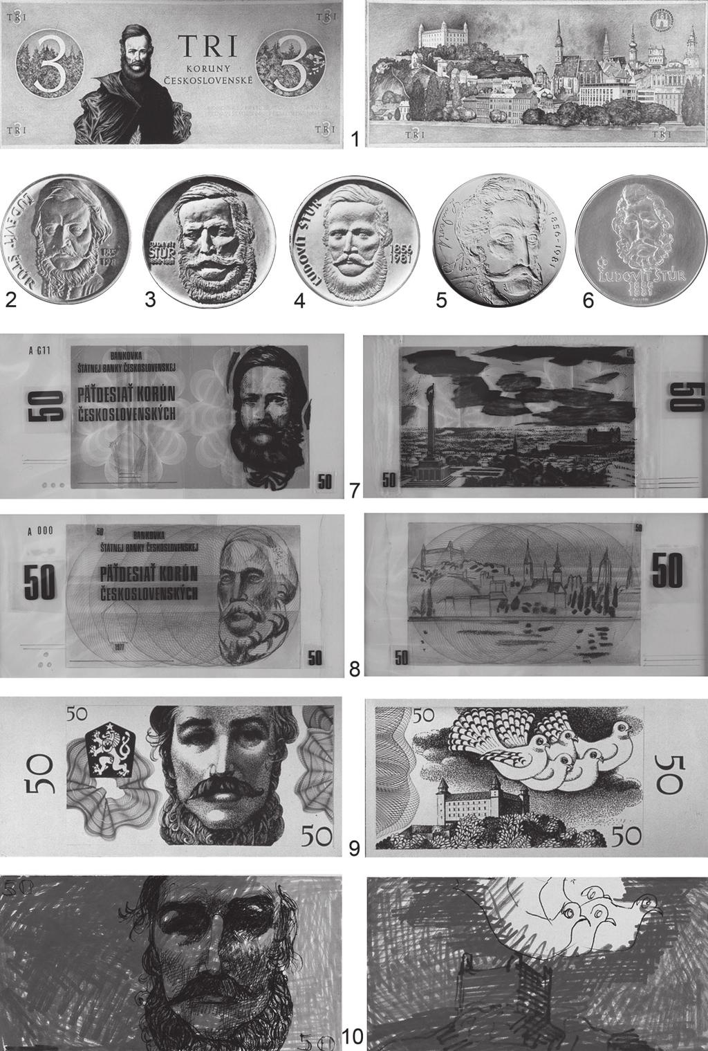 storočia (1 Albín Brnuovský, ideálny návrh 3-korunáčky z roku 1966). Portrét Ľ.
