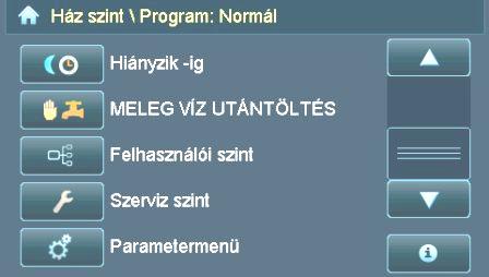 7.5 Meleg víz parancsolt hımérséklet megváltoztatása BS-07-05-00-00-01-BAHU A meleg víz menüben a meleg víz kívánt hımérsékletét lehet megváltoztatni.