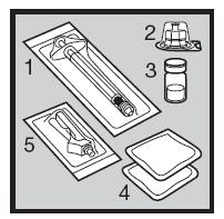 o egy 1 ml-es fecskendő (1) o egy injekciós üveg adapter (2) o egy injekciós üveg Humira oldatos injekció gyermekgyógyászati alkalmazásra (3) o két