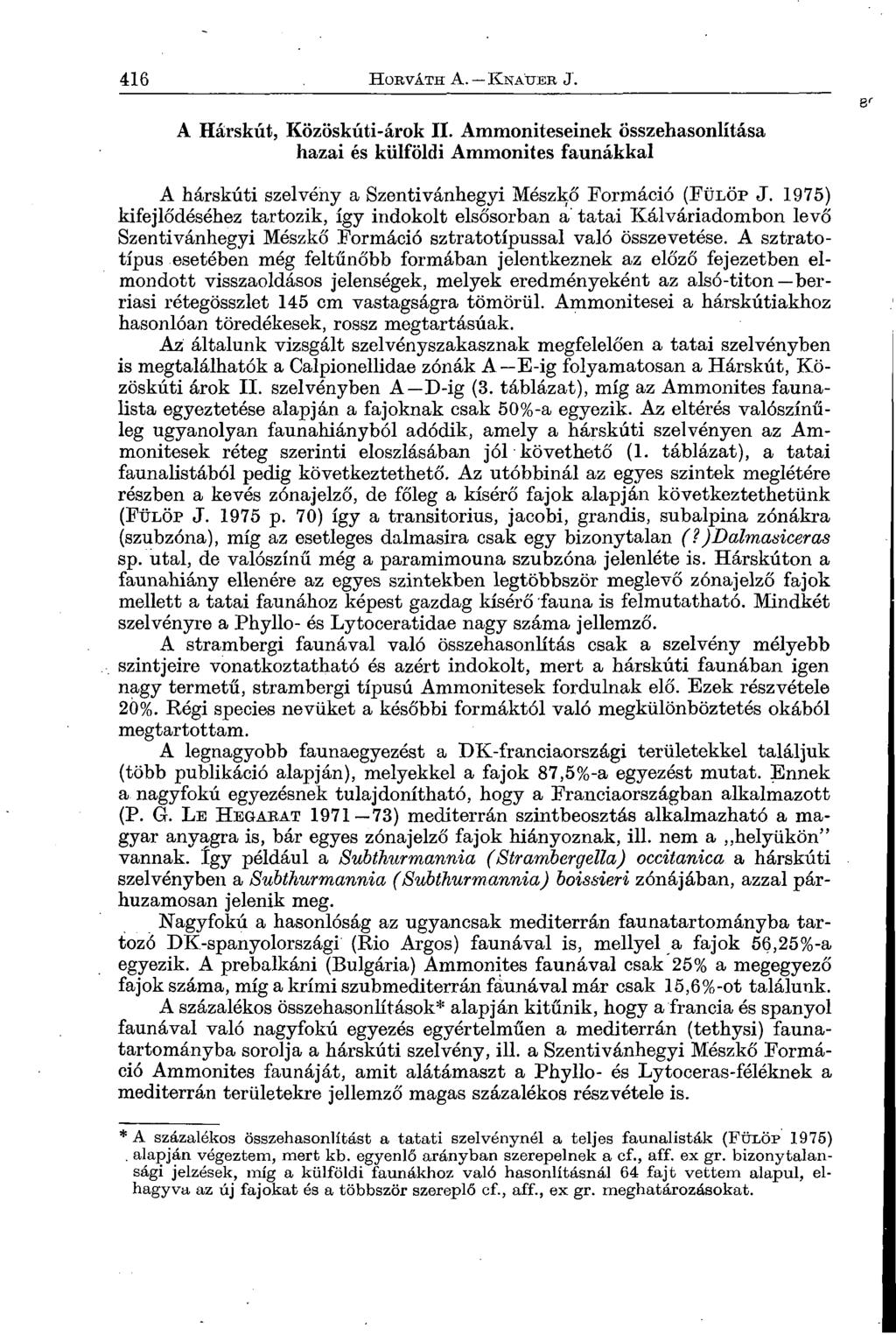 A Hárskút, Közöskúti-árok II. Ammoniteseinek összehasonlítása hazai és külföldi Ammonites faunákkal A hárskúti szelvény a Szentivánhegyi Mészkő Formáció (Fülöp J.
