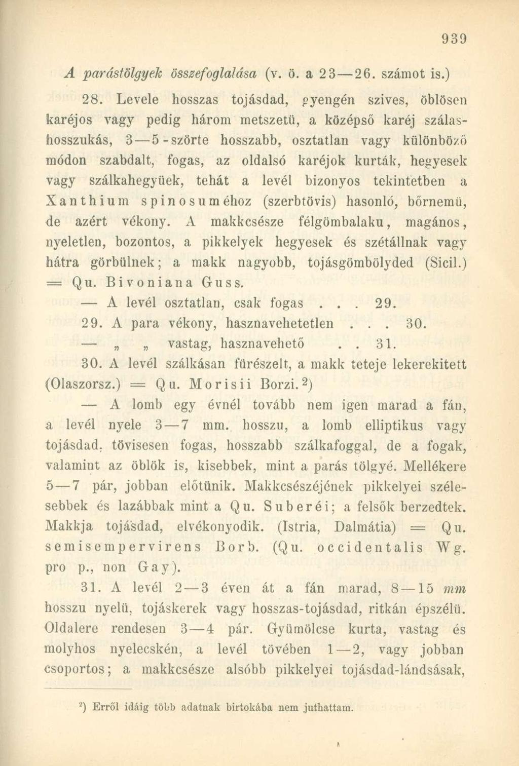 A parástölgyek összefoglalása (v. ö. a 2 3 26. számot is.) 28.