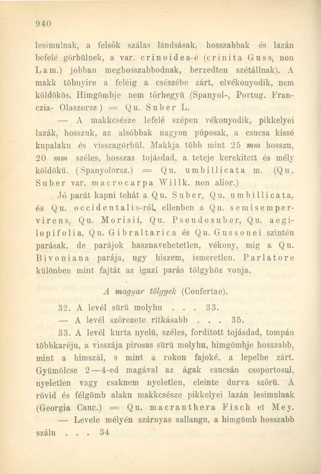 lesimulnak, a felsők szálas Lándsásak, hosszabbak és lazán befelé görbülnek, a var. crinoidea-é (crinita Guss, non Lam.) jobban meghosszabbodnak, berzedten szétállnak).