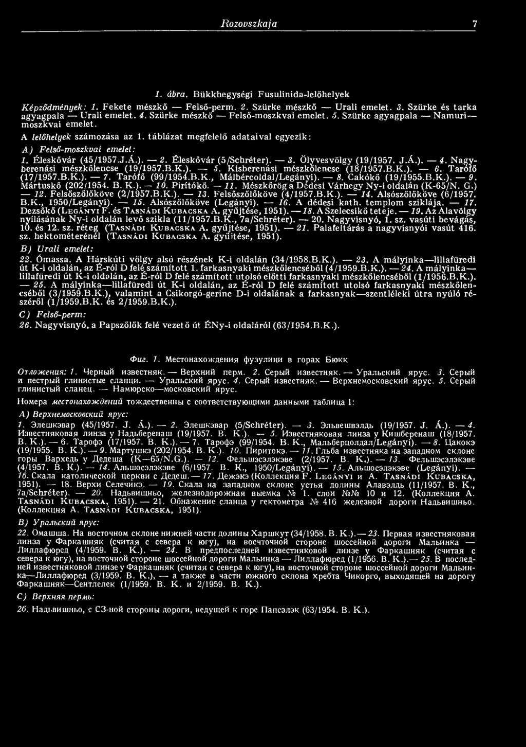 Alsószőlőköve (6/1957. B.K., 1950/Legányi). IS. Alsószőlőköve (Legányi). 16. A dédesi kath. templom sziklája. 17. Dezsőkő (L e g á n y i F. és T a sn á d i K u bacsk a A. gyűjtése, 1951). 18.