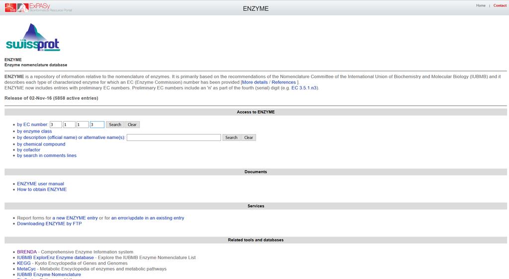 ENZYME adatbázis ENZYME: