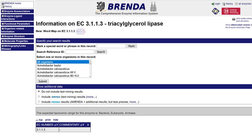 BRENDA adatbázis BRENDA: