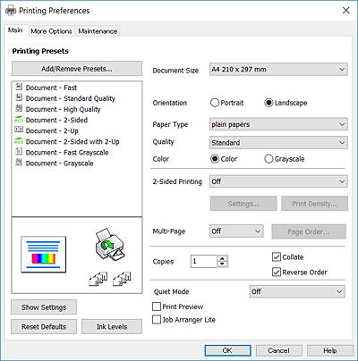Nyomtatás Nyomtatás Nyomtatás a számítógépről A nyomtatás alapjai Windows A beállítás részletes leírását az online súgóban találja.