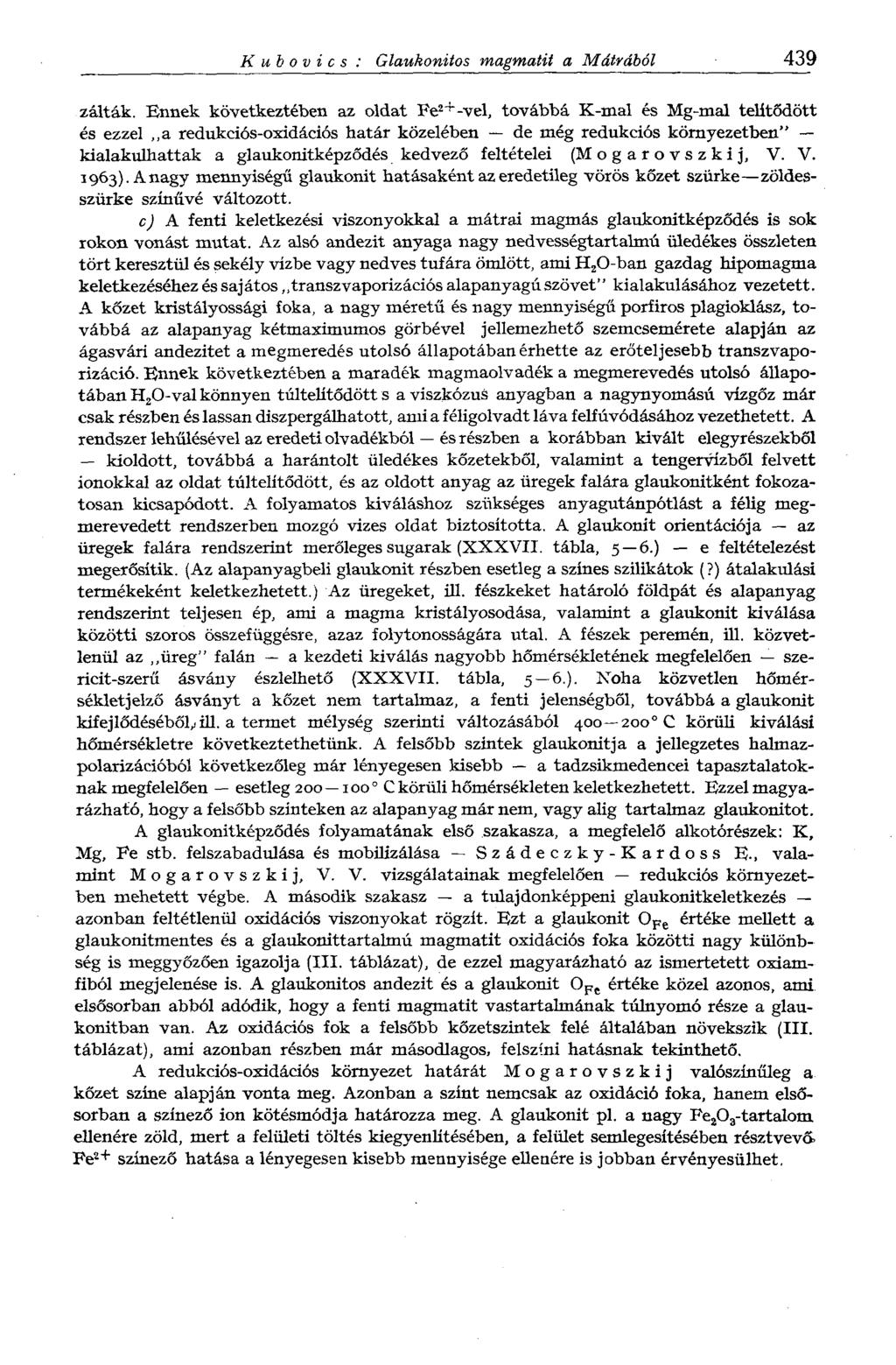 К ub о V i с s : Glaukonitos magmatit a Mátrából 439 zálták.