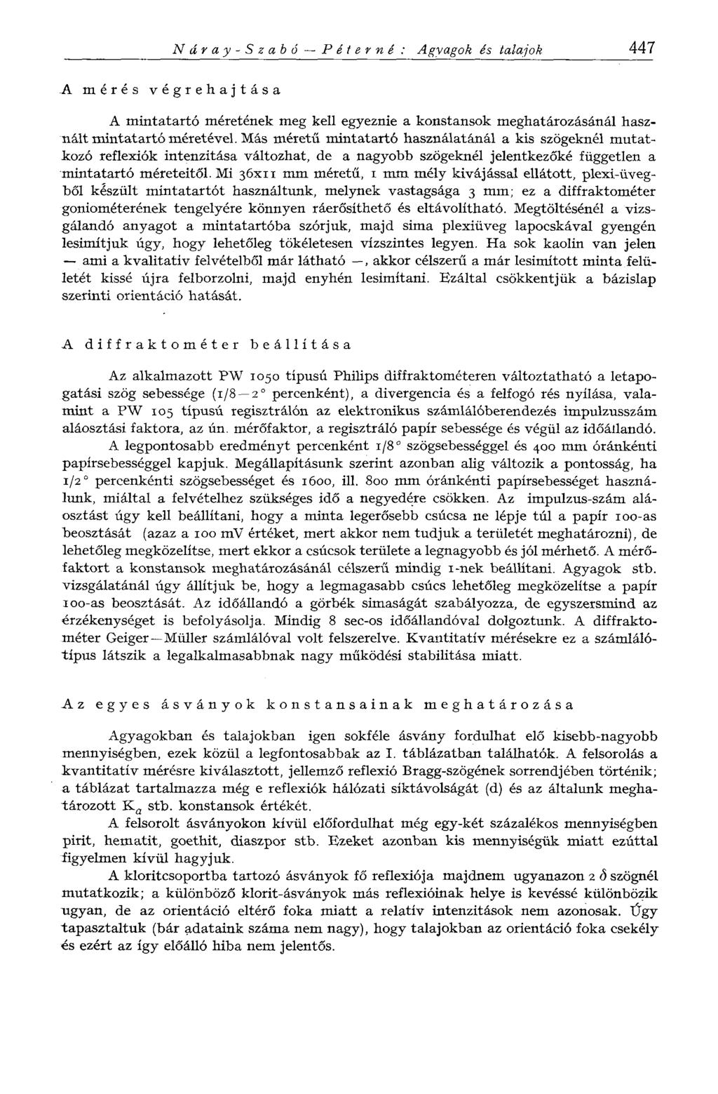 Náray-Szabó Péterné : Agyagok és talajok 447 A mérés végrehajtása A mintatartó méretének meg kell egyeznie a konstansok meghatározásánál használt mintatartó méretével.