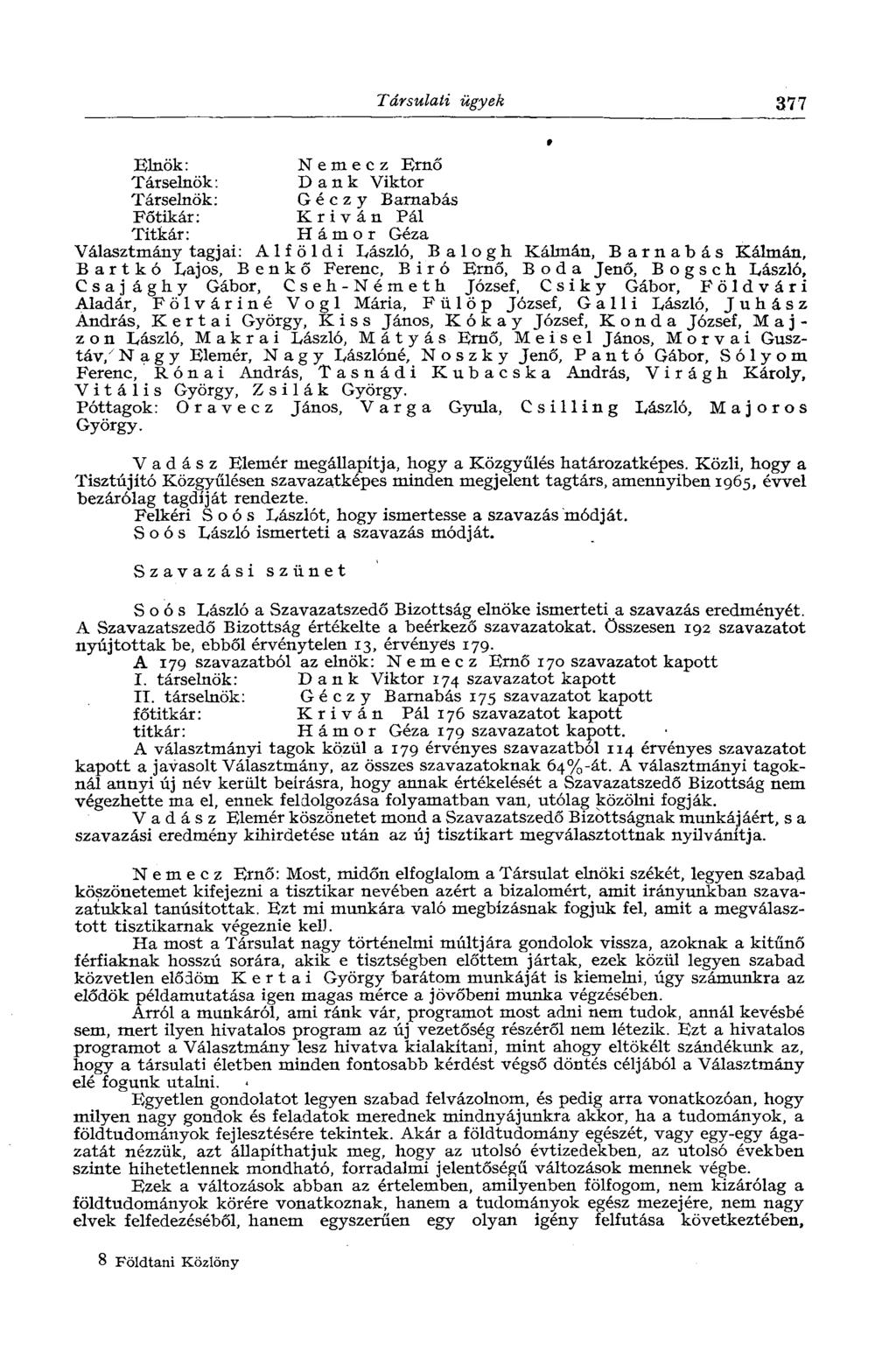 Társulati ügyek 377 Elnök: Nemecz Ernő Társelnök: Dank Viktor Társelnök: Géczy Barnabás Főtikár: К r i v á n Pál Titkár: Hámor Géza Választmány tagjai: Alföldi László, Balogh Kálmán, Barnabás Kálmán,
