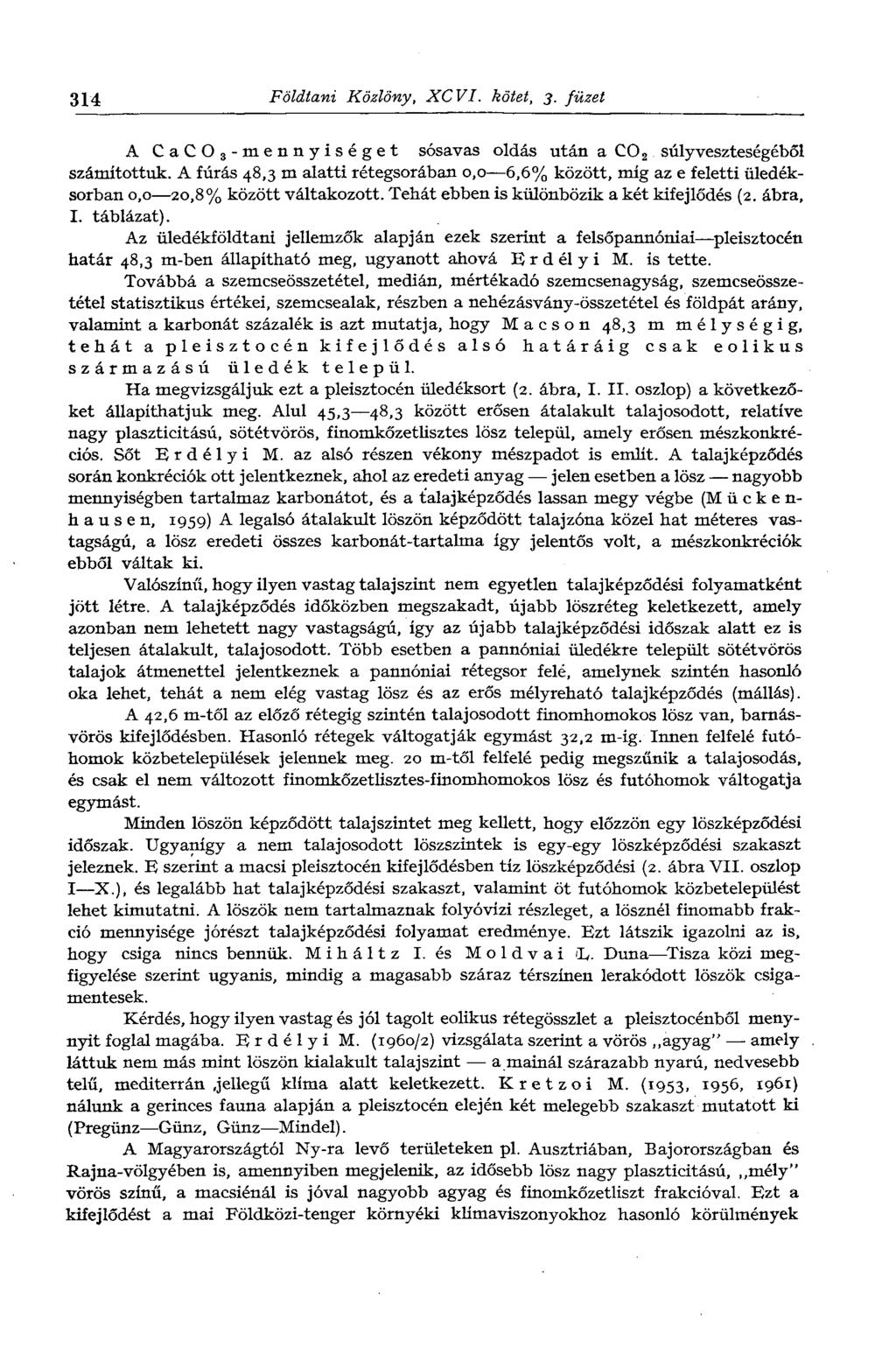 314 Földtani Közlöny, XCVI. kötet, 3. füzet A CaC0 3-mennyiséget sósavas oldás után a C0 2 súly veszteségéből számítottuk.