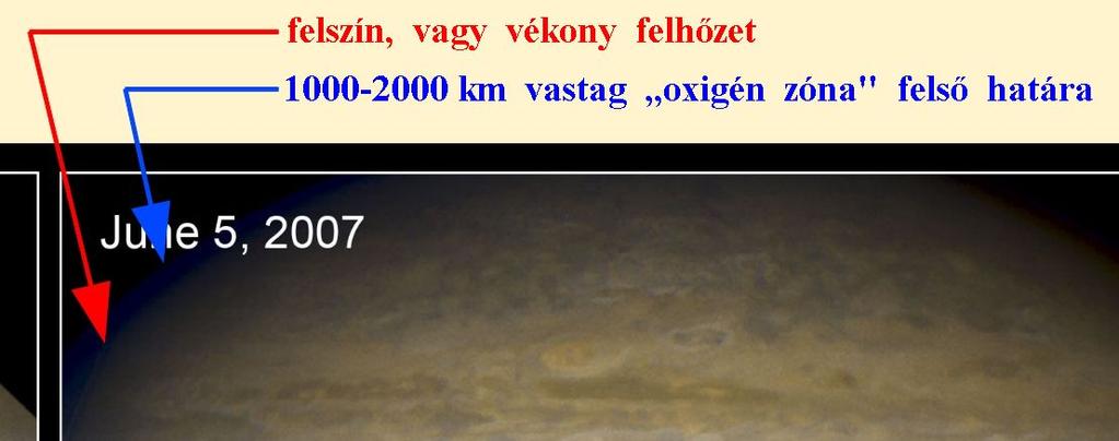 Az eredeti színeiben, amatőrök által lefotózott Jupiter horizontján és annak közelében kék elszíneződés látható, ami inkább színerősítéssel jön elő.