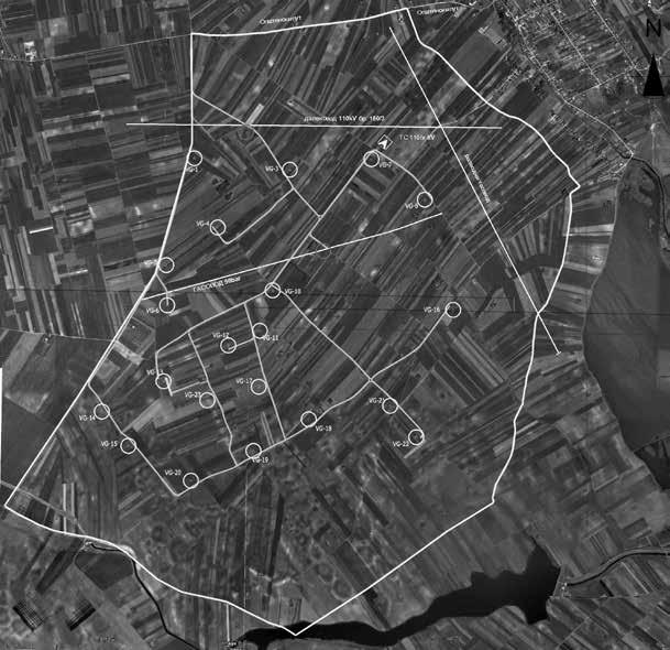 194 Ištvan Hulo Slika 1. Plan detaljne regulacije za kompleks Vetroparka Kanjiža (VPK) sa predloženim pozicijama vetrogeneratora u prvoj fazi projekta Figure 1.