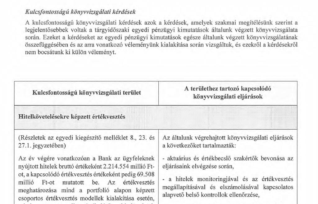 A KÖNYVVIZSGÁLÓ JELENTÉSEI A TÁRSASÁG