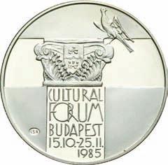 and a renaissance capital of column, stylized bird, on the column CULTURAL / FORUM / BUDAPEST / 15. 10. - 25.