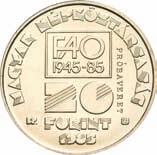alatta értékjelzés és évszám /darunter Wertzahl und Jahreszahl/ below value and date 20 / FORINT / 1985 balra mesterjegy /Meisterzeichen nach links/ to the left designer s mark FZ.