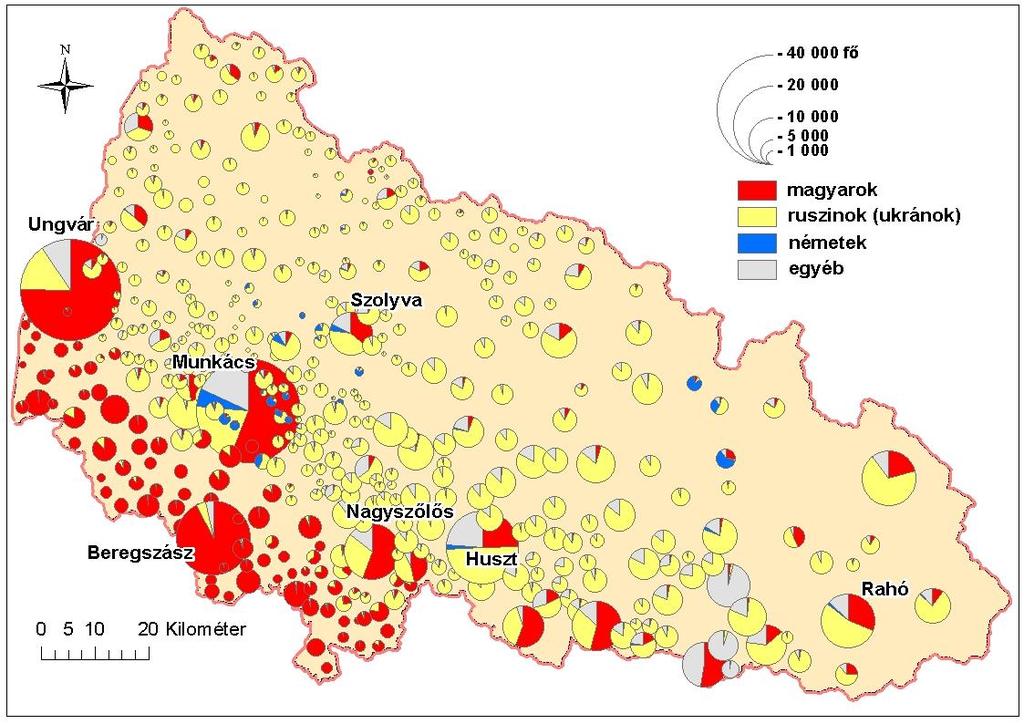 2005-ben kiadott Kárpátalja népessége és magyarsága a népszámlálási és népmozgalmi adatok tükrében c. könyvében. 129 2. ábra.