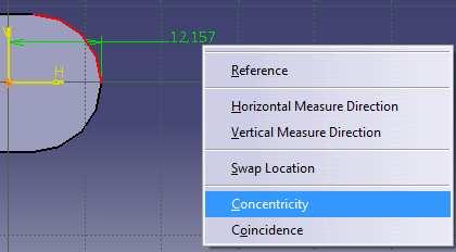 a helyi menüből kiválasztjuk a Concentricity (Koncentrikus) opciót. A kényszerezés után kilépünk az Exit workbench ikonnal.